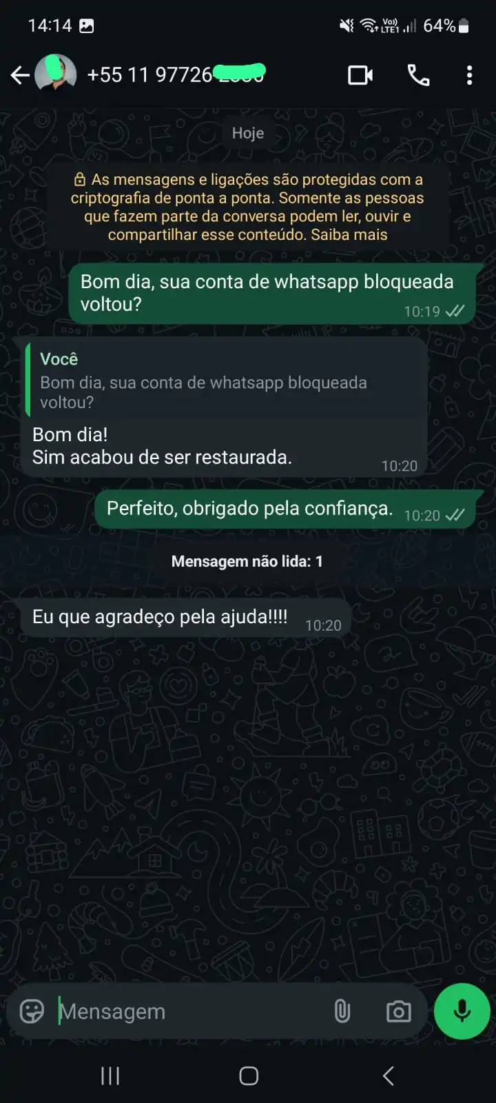 Cliente confirmando conta restaurada
